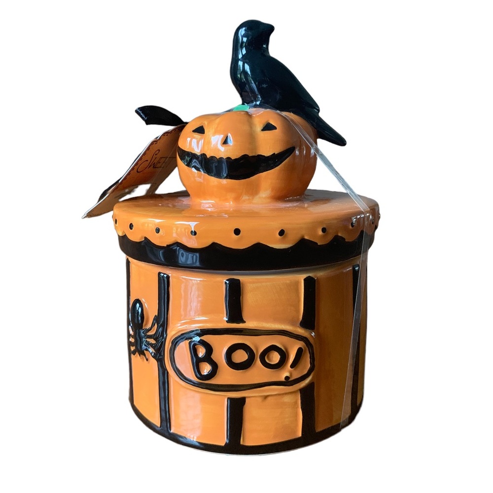 Potter's Studio Halloween Pumpkin Crow Canister NWT